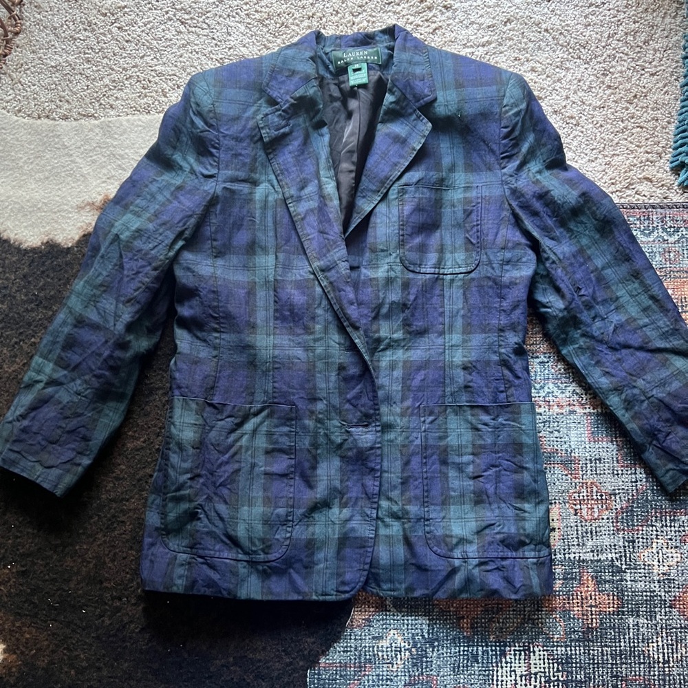 100% linen Ralph Lauren Blue and Green Plaid Blazer